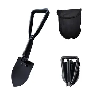 4-in-1 Multipurpose Folding Survival Shovel - Heavy Duty Carbon Stell Shovel fo Off Road Camping Gardening Beach Digging Dirt Sand Mud & Snow