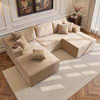 108" Beige L Shape Sofa With Ottoman