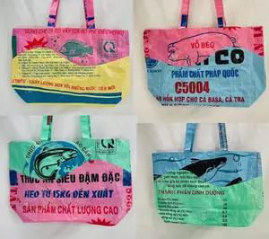 New Colors! Recycled Eco-Art Medium Fish Bag Tote, Rice Bag, Upcycled Plastic Feed Bag, farmers market shoulder handbag, reusable grocery