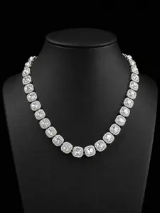 Iced Out Double Row Cuban Link Design Chain Necklace, Square Cut Rhinestone Bling Jewelry for Men & Women, Hip Hop Streetwear Accessory, Chunky Necklace