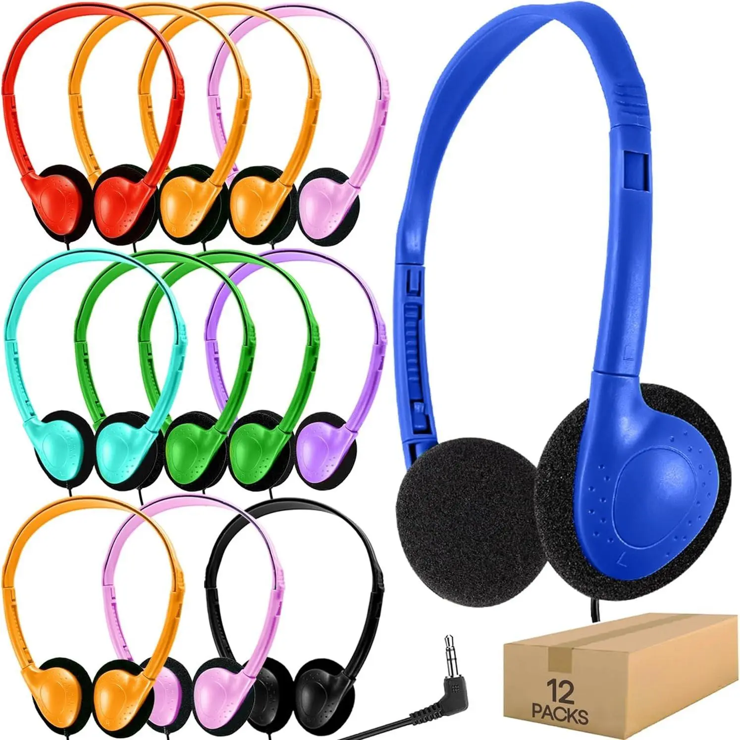 Headphones Bulk 12 Pack for Classroom School Students, Wholesale Multi Color Wired Class Set Headphones for   Boys Girls Teen and Adult (HY857,12 Mixed)