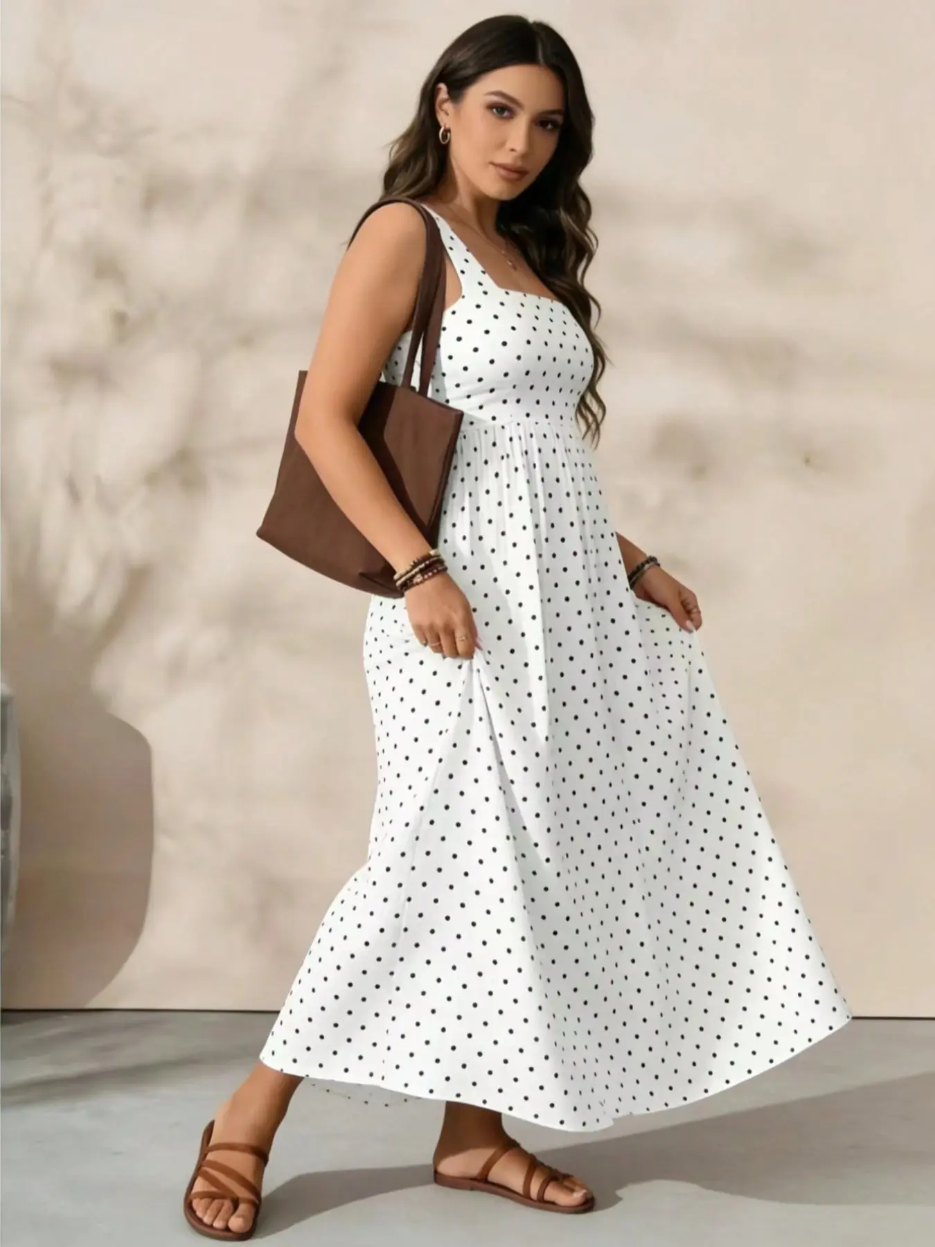 Women's Plus Size Vintage Polka Dot Halter Sleeveless Dress, A-Line Loose  Swing Skirt, Summer Casual Beachwear, Backless Vacation Style, Casual  Fashion Chic - TikTok Shop