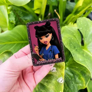 Funny Absolutely Not Nurse Badge Reel Y2K Doll | Pink Glitter Retractable ID Badge Holder