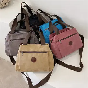 Women's Canvas Shoulder Crossbody Bag Small Tote Purse Multi-pocket Work Bags Top Handle Handbag