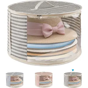1 Pack Hat Storage Box with Clear Window, Holds up to 7 Caps Cowboy Hat Organizer Bag for Closet for Wide Brim Hats with Carrying Handles, Gray