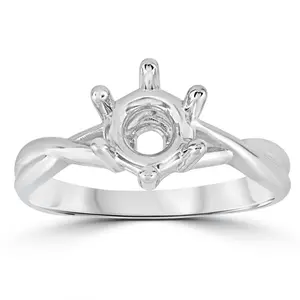 14k White Gold Solitaire Round Twist Engagement Ring Setting