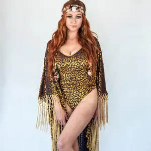 Gold Dust Woman Kimono/Bodysuit Set in Indigo Leopard Womenswear Adjustable casual coat