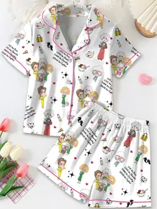 The Golden Girl Satin Pajamas Set, Golden Girls Classic Role Printed Lapel Short Sleeve Shorts Pajama Set, Comfortable Wearable Party Gift Homewear, All Seasons Casual Style