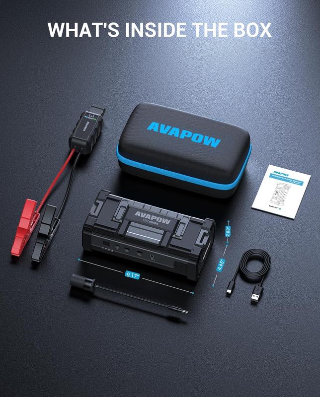 AVAPOW 6000A Car Battery Jump Starter(for All Gas or up to 12L Diesel) Powerful Car Jump Starter with Dual USB Quick Charge and DC Output,12V Jump Pack with Built-in LED Bright Light
