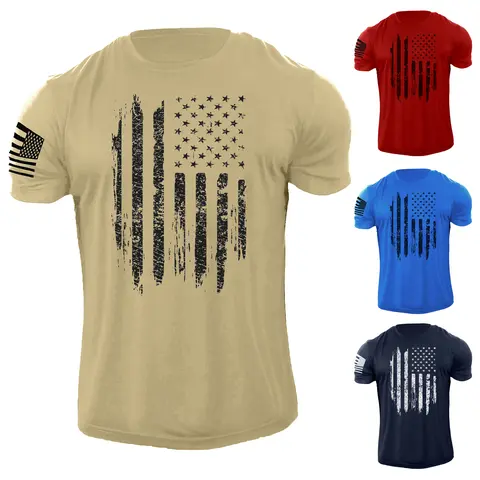 Men's Distressed USA Flag T Shirt American Patriotic 100% Cotton Tee Menswear Soft