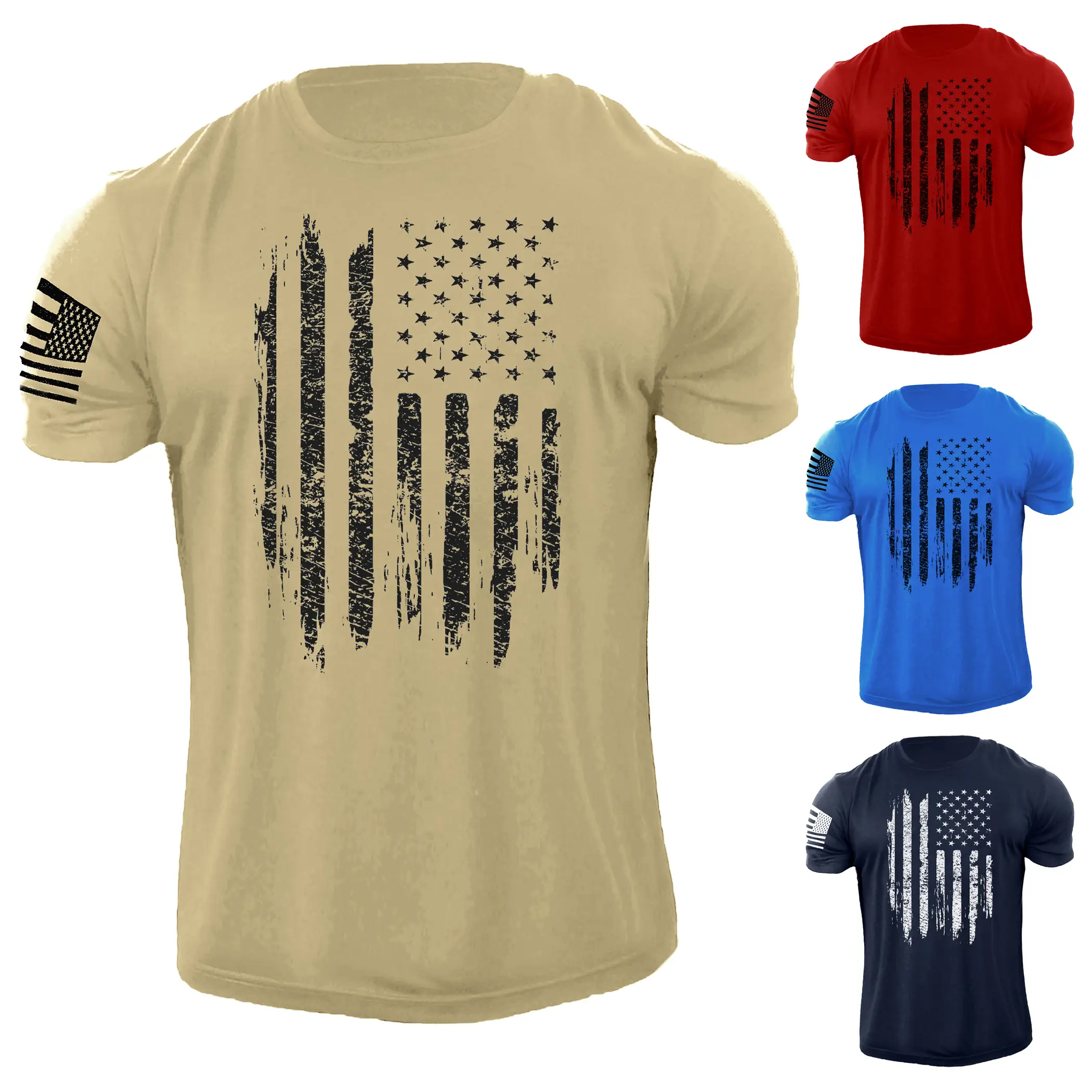 Men's Distressed USA Flag T Shirt American Patriotic 100% Cotton Tee Menswear Soft