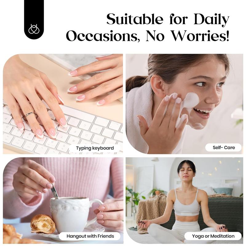 Beetles X Press Plus On Nails Kit - 150Pcs Short Square French Tip Press On Nails with Nail Glue, Remover, Builder Top Coat & Mini Nail Lamp for DIY Fake Nails Gift