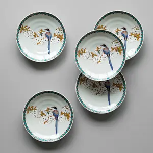 Ceramic plate Japanese hand-painted mountain cherry blossom sparrow dessert plate with elegant finish
