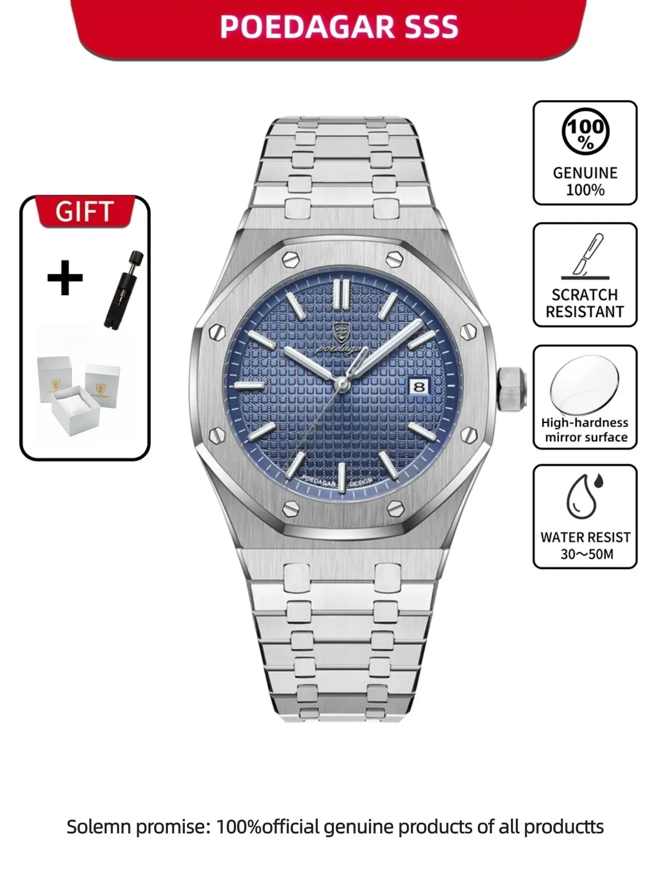 Poedagar Luxury Business Man Wrist Watch Waterproof Dwartproof Luminous Date Men's Watch Stainless Steel Business Wristwatch Fashion Watches Quartz for Man Watch Luminous Fashionable Watch Analog Quartz Watches