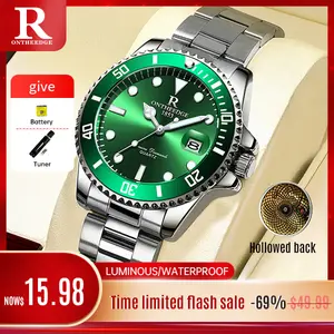 ONTHEEDGE Men's luxury dress Watch | Green Dial Automatic Style | Waterproof fashion Business Wristwatch |Stainless Steel Band | Classic Style Premium Design,gift for him, Luminous Big Face Boss Wrist Watch