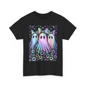Neon Ghost Trio Comfort Colors Long Sleeve T-Shirt, Cute Women's Halloween Tee, Halloween Party Shirt