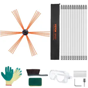 VEVOR 39 Feet Chimney Sweep Kit, w/ 12 Reinforced Nylon Flexible Rods, Ergonomic Chimney Cleaning Brush, 360-Degree Brush Chimney Cleaner, Rich Accessories for Fireplace Flue Home Use Fits most Pipes