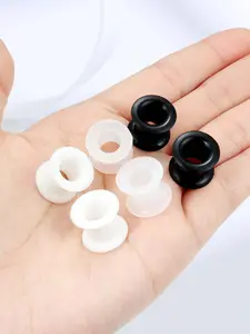 Ears Gauges Tunnels Plugs for Women Silicone Double Flared Ear Gauge Stretching Kit (4MM- 25MM) Expander Stretcher Plug Earrings for Piercing Jewelry for Women Black White Clear