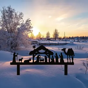 Outdoor Christmas Scene Metal Yard Sign, Ground Mounted Nativity Display, Durable Christian Theme Decor for Christmas Easter Thanksgiving