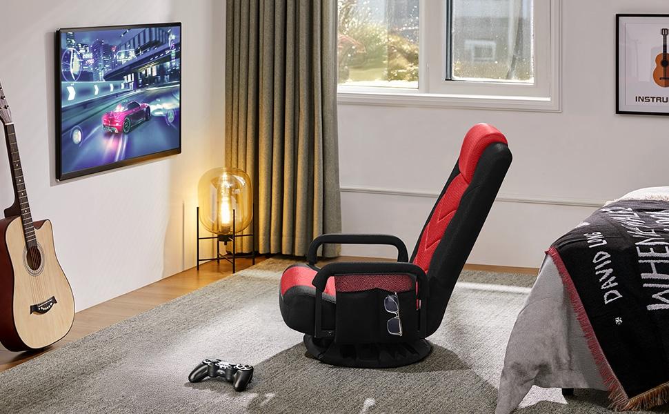 Yaheetech Floor Gaming Chair, Swivel Adjustable Reclining Sofa Chair with Armrests and Adjustable Backrest Yaheetech Floor Gaming Chair, Swivel Adjustable Reclining Sofa Chair with Armrests and Adjustable Backrest