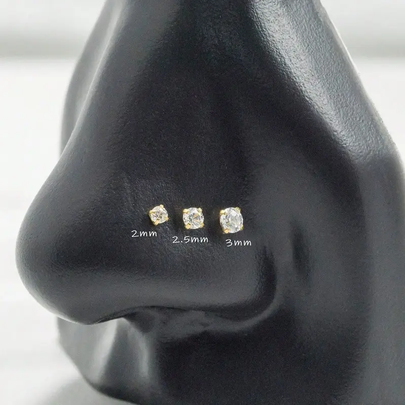 3pcs Stainless Steel Nose Studs Set, & Silver Color Cubic Zirconia, Hypoallergenic, Casual Style, All Seasons, Body Jewelry