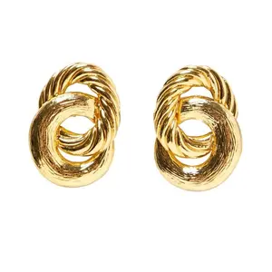 Big Double Knot Earrings - Gold Finish with Twisted Design, Elegant and Stylish Statement Jewelry