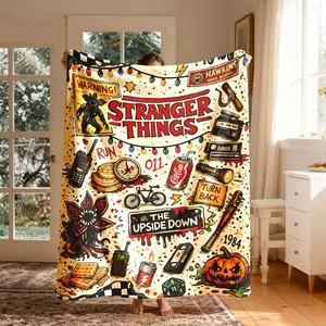Stranger Things Retro American Graffiti Theme Fleece Blanket, Large Size Soft Lightweight Warm Blanket for All Seasons, Perfect for Bed Sofa Office Camping Travel Gift