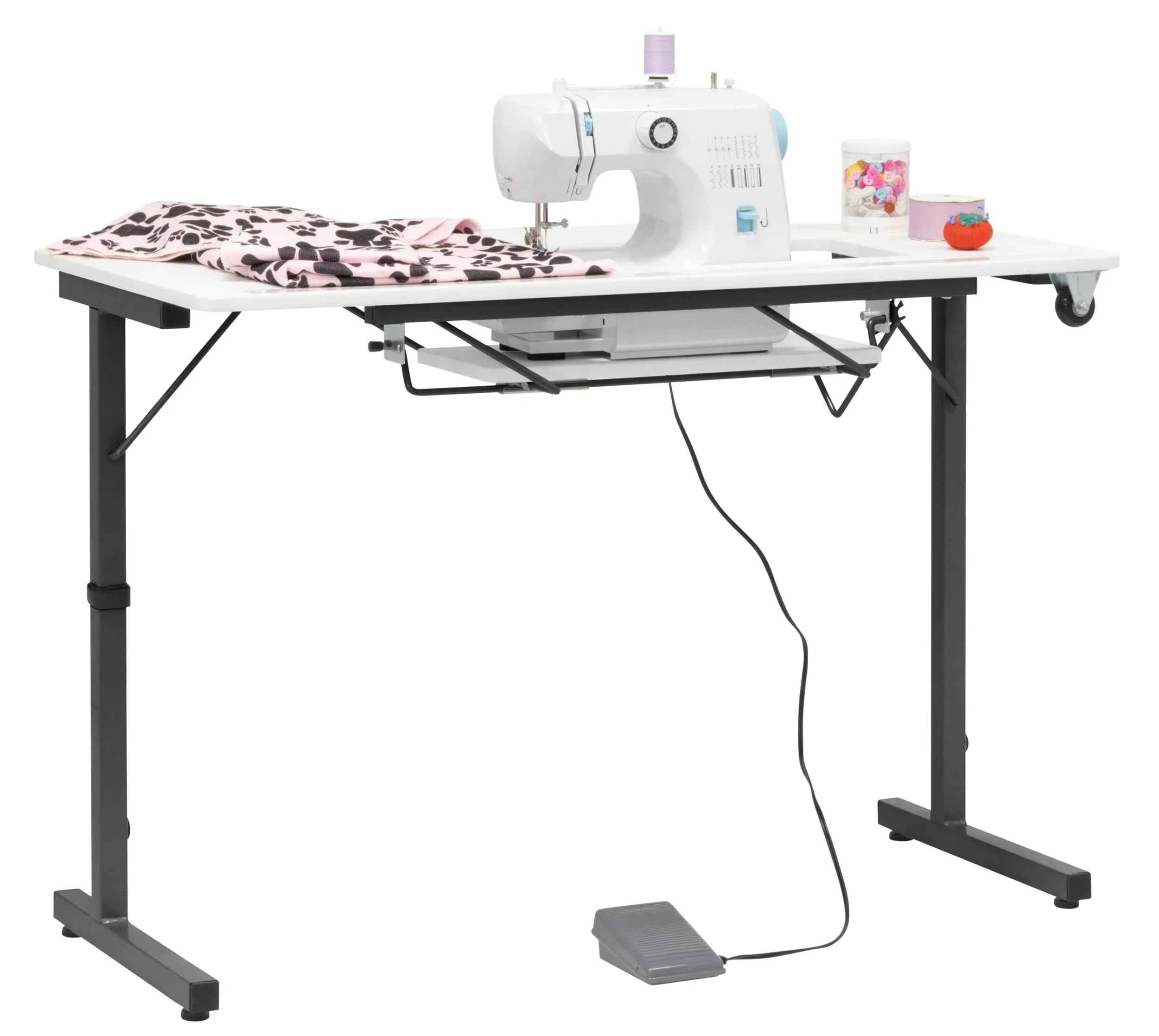 Rollaway II Sewing Table Portable Folding Sewing Table with Wheels, Easy Fold-Away for Storage Black/White 13408
