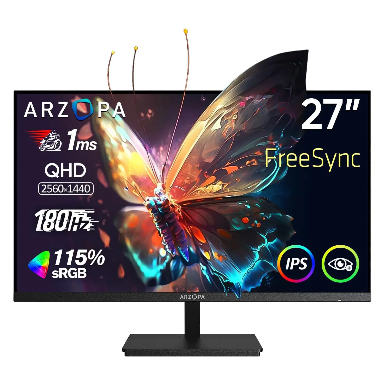 ARZOPA 27" 180HZ 2K Gaming Monitor- QHD 2560x1440 Fast IPS Computer PC Display 115% sRGB Adaptive-Sync 1ms Response, 1x Display Port 1.4, 1x HDMI 2.0