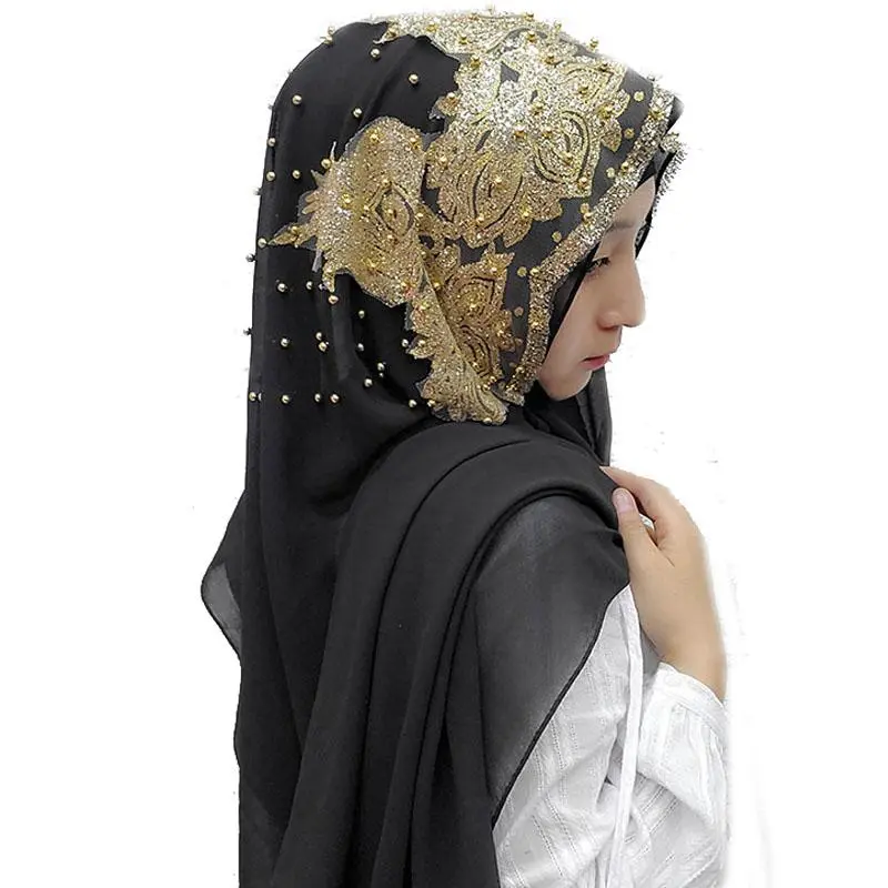 Chiffon Hijab for Women Long Scarf Shawl Fashion Muslim Shimmer Gold Glitter Hijab Head Wrap Scarves Abaya Headscarf Turbantes