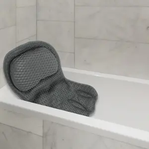 Unique Bargains Bath Tub Pillows for Head and Neck, Bath Pillow with Air Mesh Fabric and 6 Strong Suction Cups, Gray