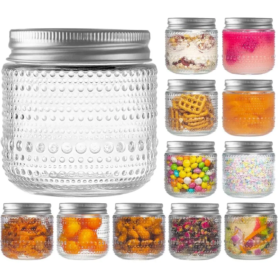 12Pack Mason Jars 8Oz with Lids, Vintage Small Glass Canning Jars with Silver Metal Lids for Storing, Pickling, Honey, Jam, Home Decor, Candle and DIY Crafts