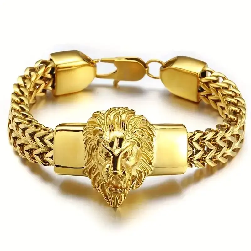 12mm Men's Lion Head Cuban Chain Bracelet, Stainless Steel Chunky Hip Hop Wristband, Gold Silver Statement Jewelry