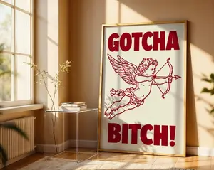 Gotcha Valentine Printable Wall Art, Funny Anti Valentine Gift, Vintage Cupid Poster, Sarcastic Love Decor, Bold Valentine Art