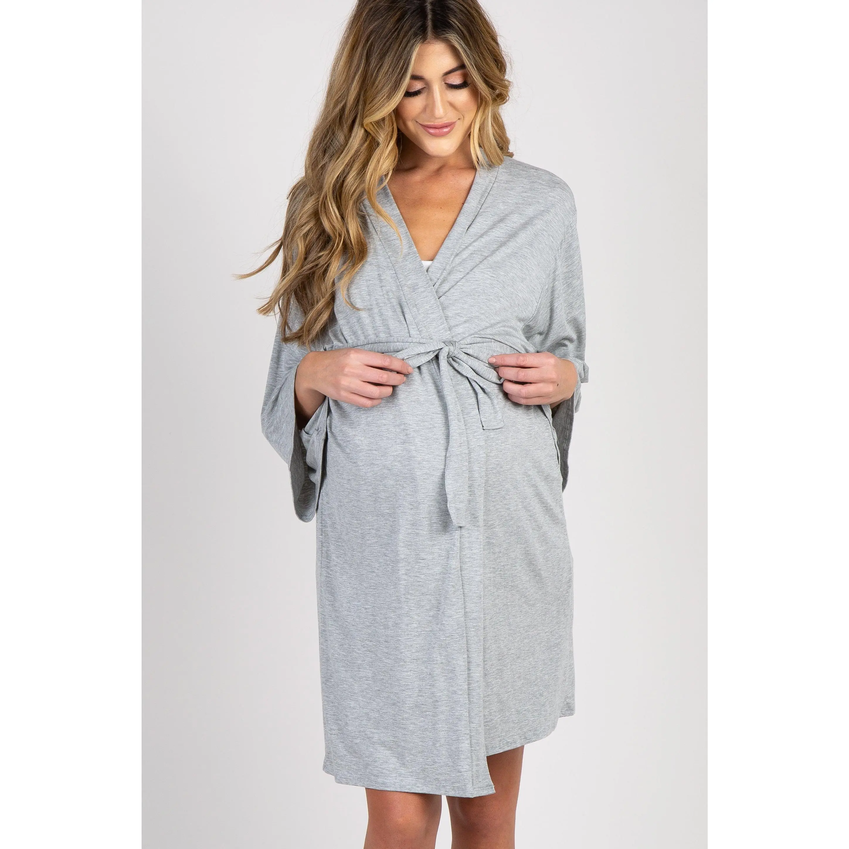 Women's PinkBlush Heather Grey Maternity Robe - Nursing Apparel, Breastfeeding-Friendly, Lactation & Pregnancy Support Cover Up for Breastfeeding, Nursing Cover Up For Breastfeeding, Breastfeeding-Friendly Nursing Clothes