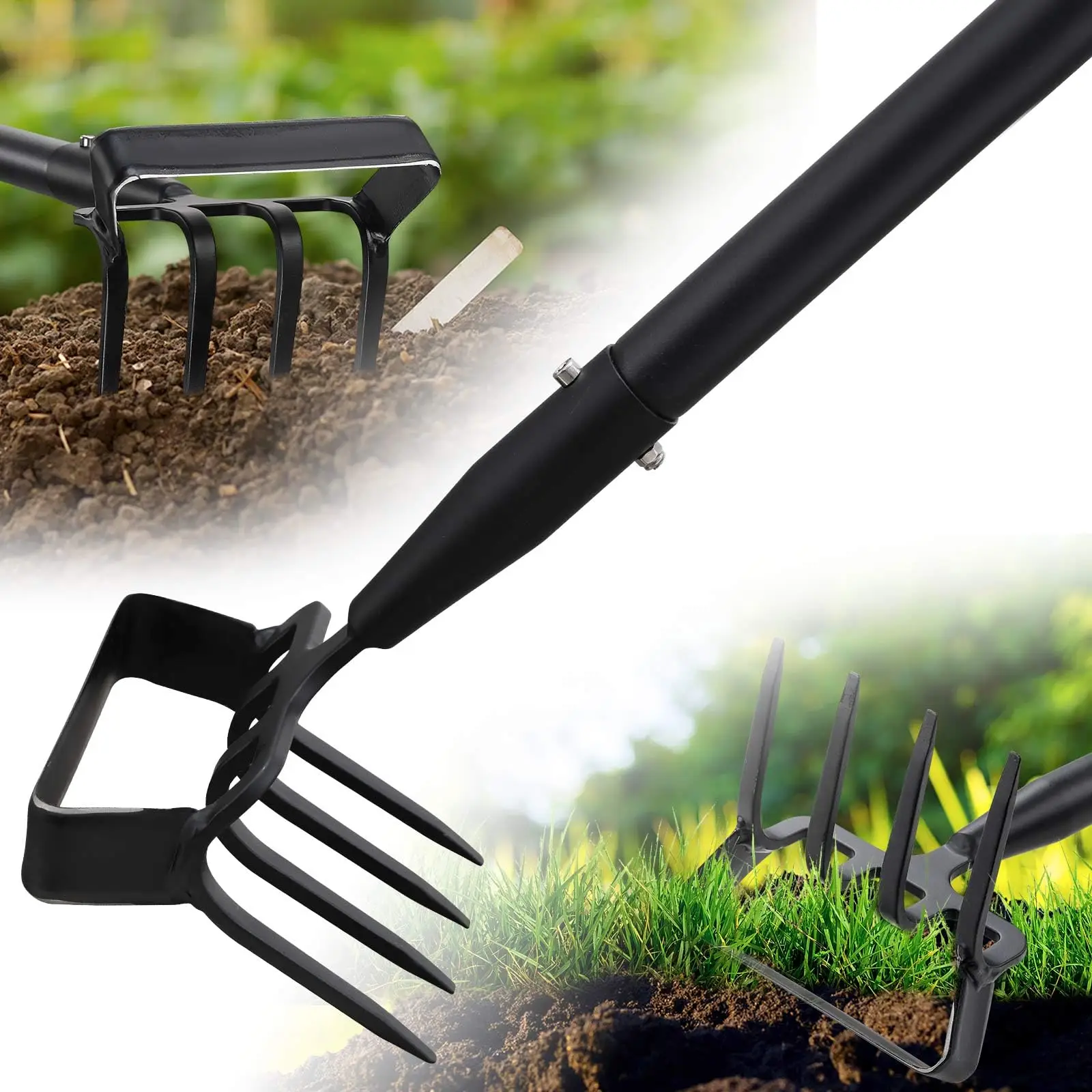 Garden Hoe 2-in-1, Cultivator Stirrup Hoe Garden Tool, Heavy Duty Hula Hoe with Adjustable Long Handle, Rake Gardening Tool for Loosening,Weeding
