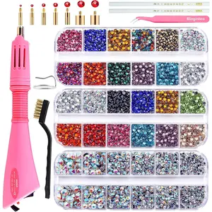 Hotfix Applicator DIY Crafts Hot Fix Rhinestone Setter Hot Fixed Wand Kit 6000 Pcs Gems Picker Brush Bag Various Tips Bedazzler Kit with Crystal Bedazzling Set Heat Gun for Crafts