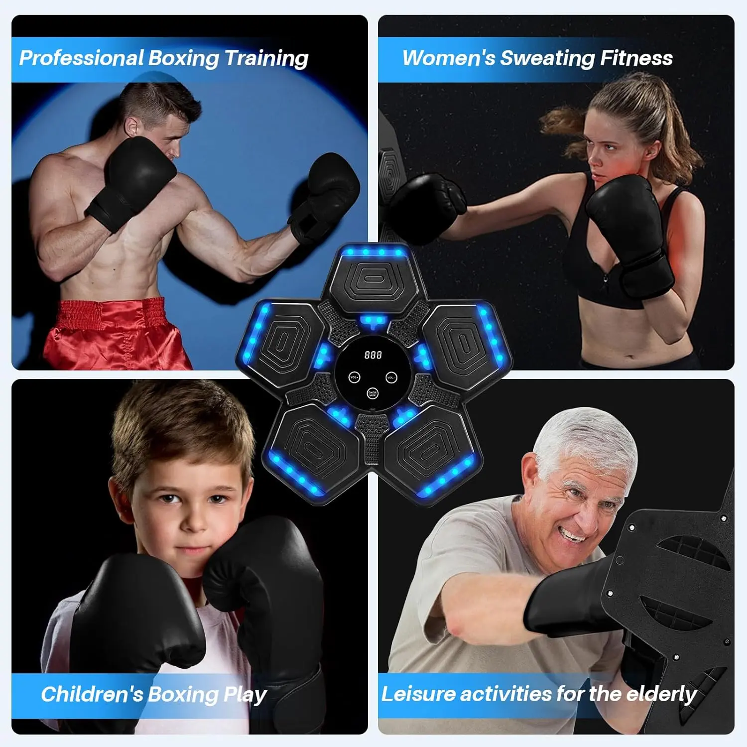 Wall-Mountable Music Boxing Machine, Smart Electronic Punching Target with Rhythmic Lights & 9 Speeds for Boxing Training and Gym Workouts, Home Gym, Bluetooth Sync, 9 Modes, Martial Arts, Wall Mount
