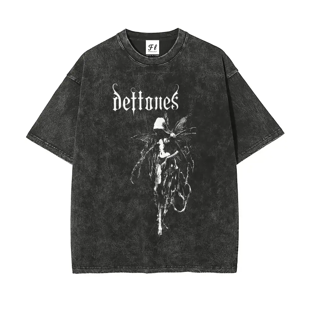 Men's Oversized Baggy Loose Vintage Washed Short-Sleeve Graphic T-Shirt - Deftones Retro Heavy Metal Rock Band Print, Unisex Menswear Tops, Shortsleeve, Casual Tee, Retro Unisex, Tshirt, Clothes, Multi-Size, Unisex Retro