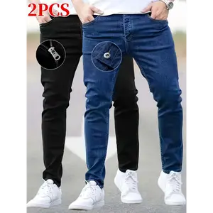 2 Packs Of High Street Fashion Men's Jeans - Versatile Stretch Slim Fit Menswear Spandex