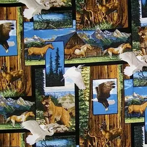 Wildlife America The Beautiful Collage Animals Blocks Cotton Fabric