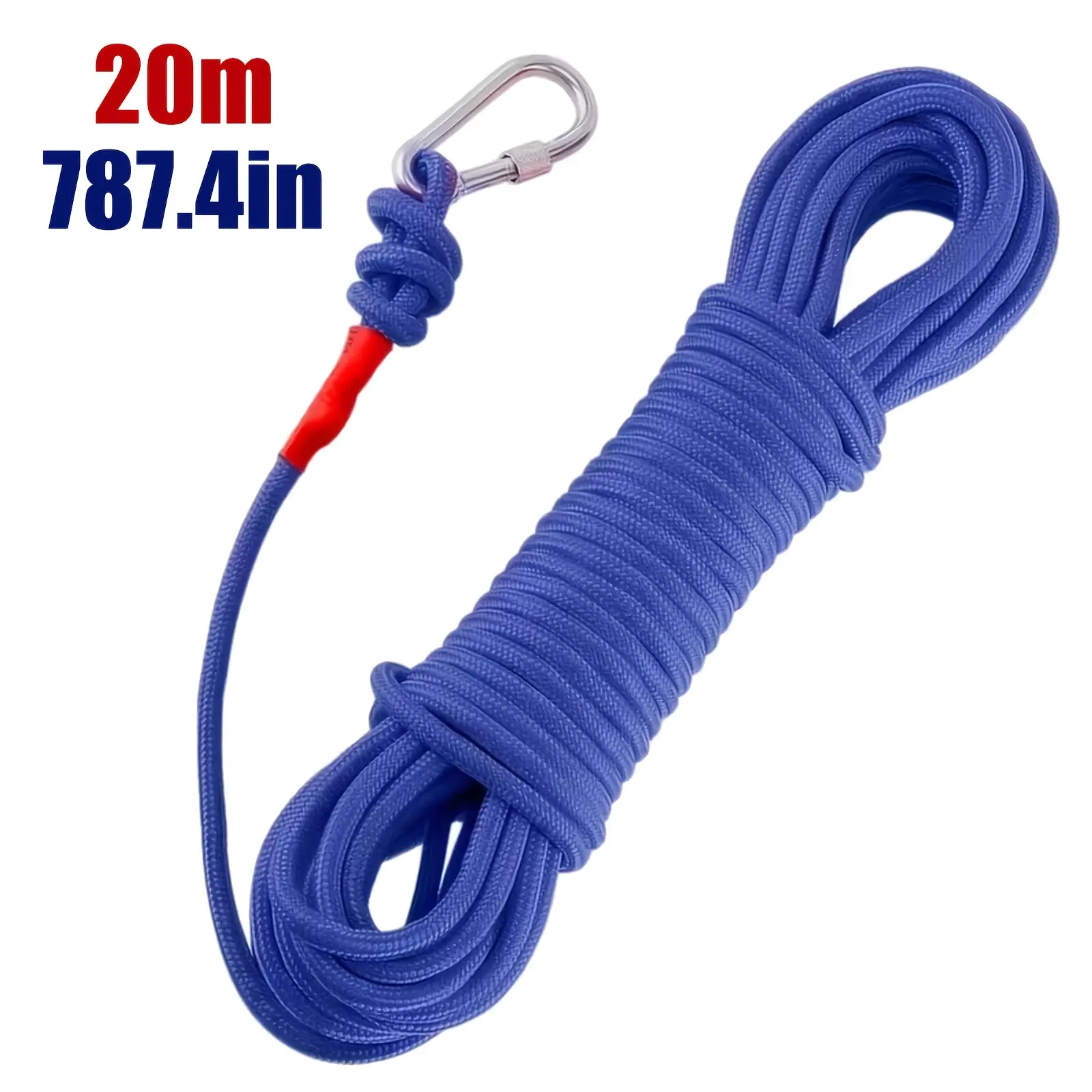 20M(787.4in) Nylon Braided Rope with Metal Clip, Ultra Sturdy & Wear Resistant, Multi-Purpose Outdoor Cord in Red & Blue, Ideal for Camping, Hiking, Boating, Pet Leashes & Daily Utility Use