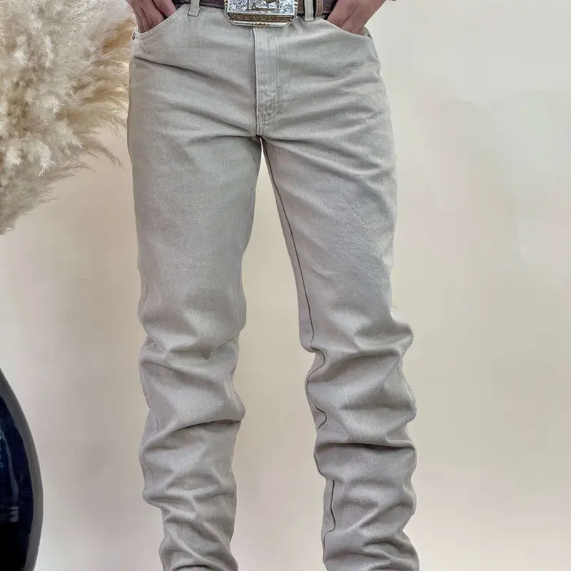 Wrangler Men's Cowboy Cut Slim Fit Pre-washed Pre-rinsed Tan Cotton Denim Jeans - Plain, Button-Closure, Machine Washable Menswear Casual All-Season Bottoms