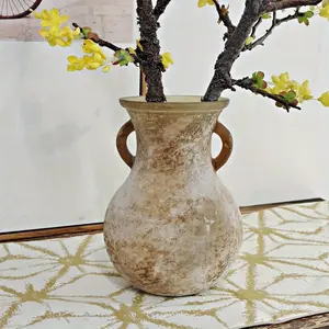 New Elegant Marble-Finish Glass Vase With Dual Handles - Perfect For Living Room Bedroom Or Study Decor Ornaments