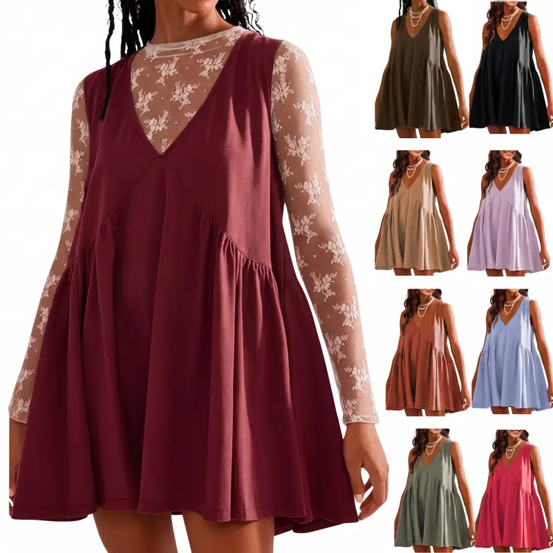 SCUSTY New Colors Added Women's V-Neck Tank Sundress Summer Sleeveless A-Line Mini Dress Casual Loose Dresses with Pockets