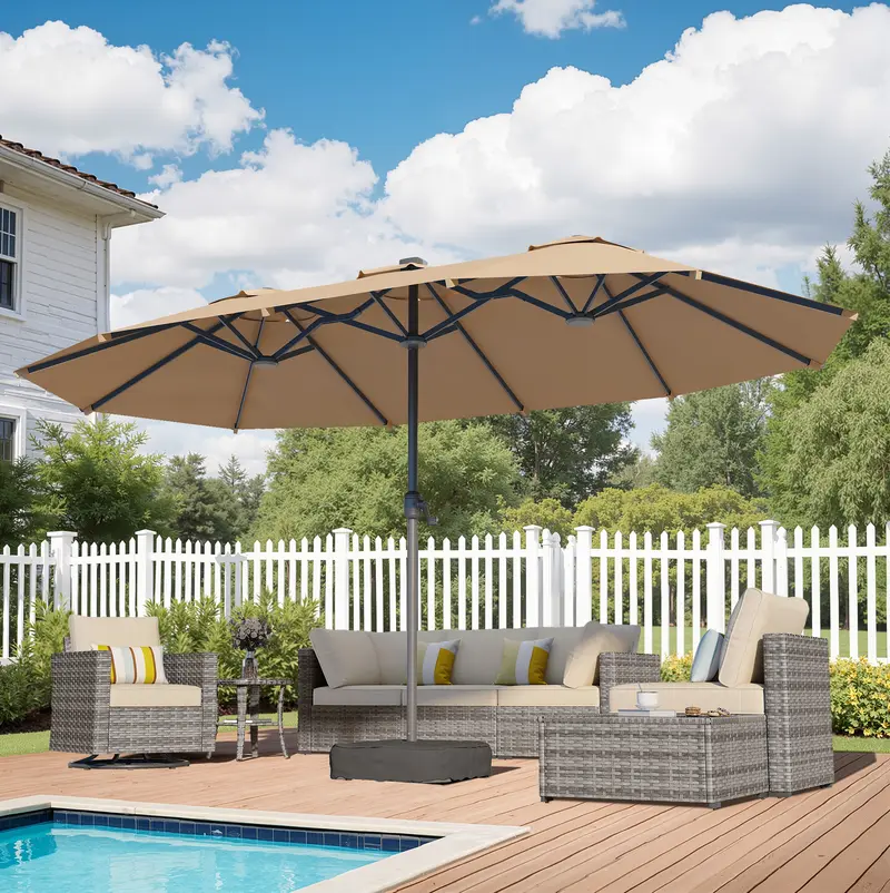 big lots outdoor patio umbrellas Replacement Canopy Compatible with the Real Living Triple Vent Umbrella 15ft Sold at Fits Model Numbers: BS17031, BS19080-LI, BS19080-RE Transform your outdoor area with this stunning 15ft Double 13ft Outdoor Extra Large Patio