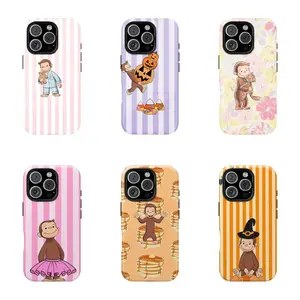 Halloween Fantastic Conceptions Colorful Curious George Phone Case - Childhood Favorite Cartoon| Classic Children's Book Phone Cover,phone Case Suitable for Iphone 11/12/13/14/15/16/17 Pro Promax Plus Air,Cute Retro Monkey with Banana