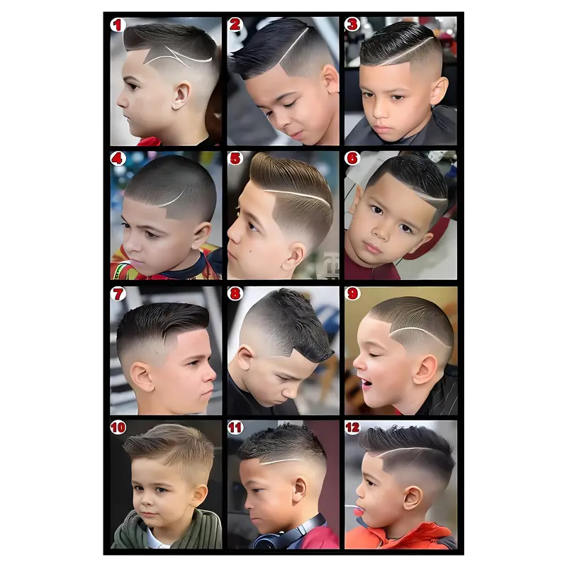 1 Piece Wooden Frame Barber Shop Poster - 9 Modern Youth Haircut Styles Artistic Canvas Print Wall Art, Decorative Artwork, Indoor Decoration, Hair Accessories, Suitable for Salon, Home, Barber Shop Decoration, Simple Design