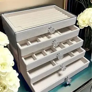 Velvet Lined Acrylic Jewelry Organizer Box - Clear Display Case for Women | Storage for Necklaces, Rings, Earrings & Bracelets, Perfect for Vanity & Dressing Table