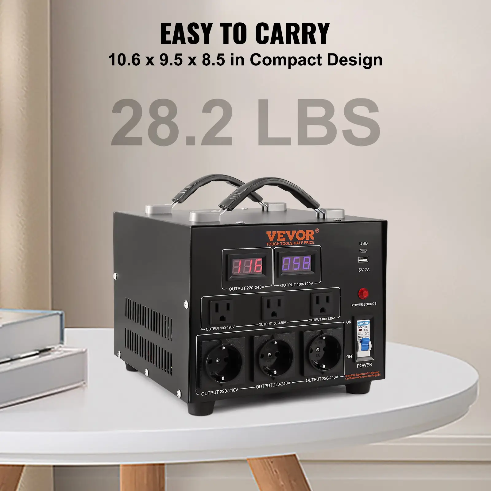 VEVOR Voltage Converter Transformer, Various specifications, Heavy Duty Step Up/Down Transformer, Convert from 110 Volt to 220 Volt and from 220 Volt